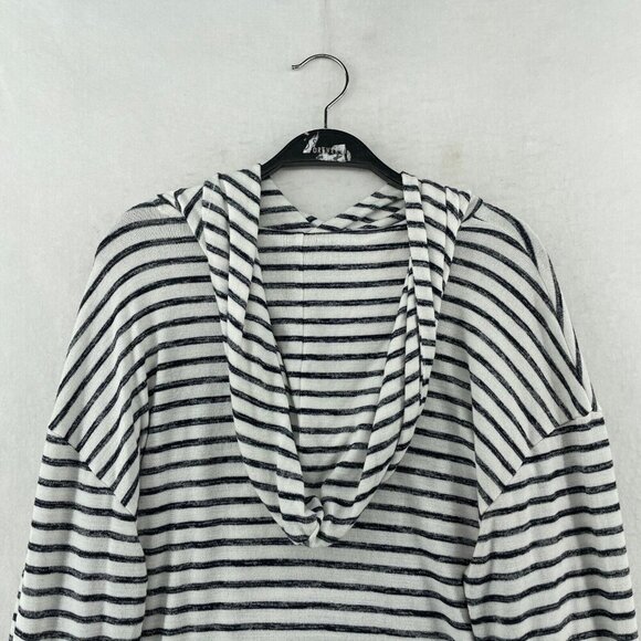 A New Day Sweater Womens Sz L White Striped Hooded Drop Shoulder Sleeve Pullover - Picture 8 of 12